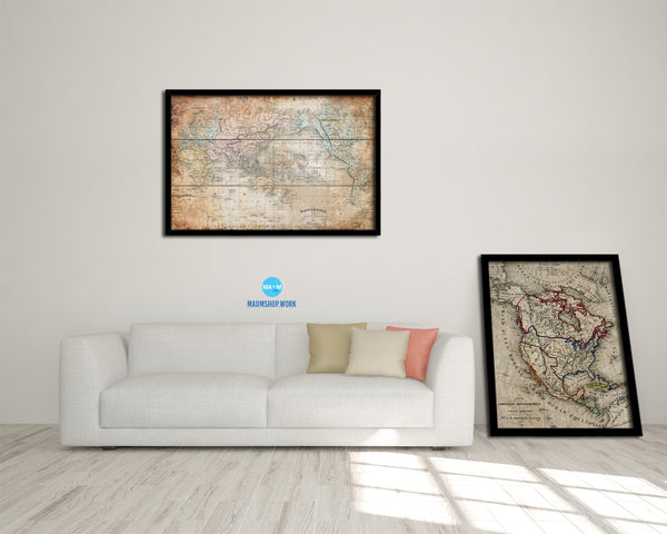 World Western and Eastern Hemispheres 1800 Antique Map Framed Print Art Wall Decor Gifts