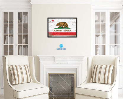 California State Shabby Chic Flag Wood Framed Paper Print  Wall Art Decor Gifts