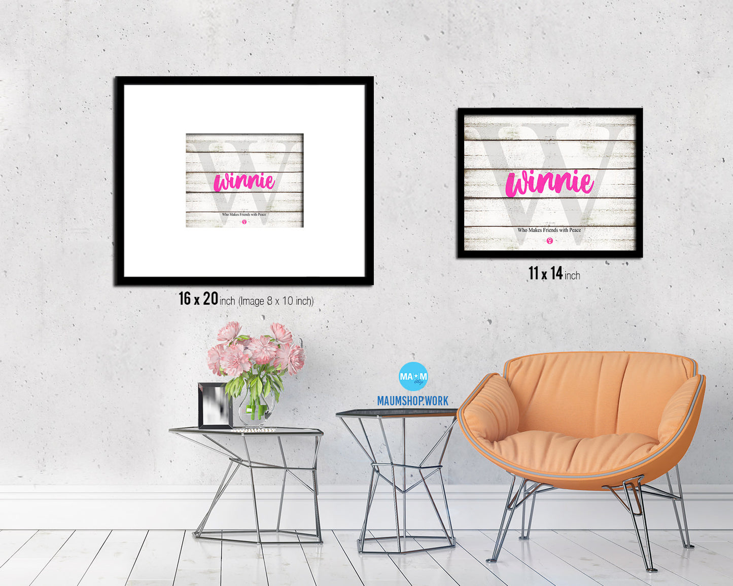 Winnie Personalized Biblical Name Plate Art Framed Print Kids Baby Room Wall Decor Gifts