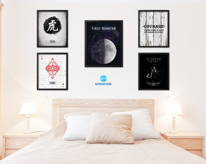 Waxing First Quarter Lunar Phases Length of Year Moon Watercolor Nursery Framed Prints Wall Art Gift