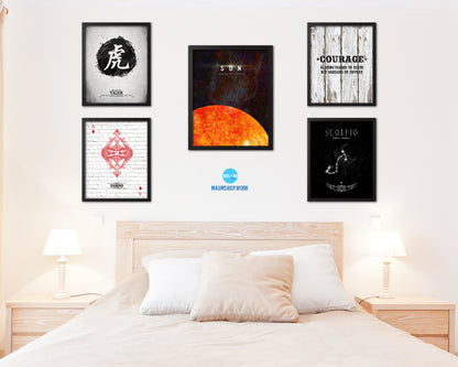 Sun Planet Prints Length of Year Watercolor Solar System Framed Print Home Decor Wall Art Gifts
