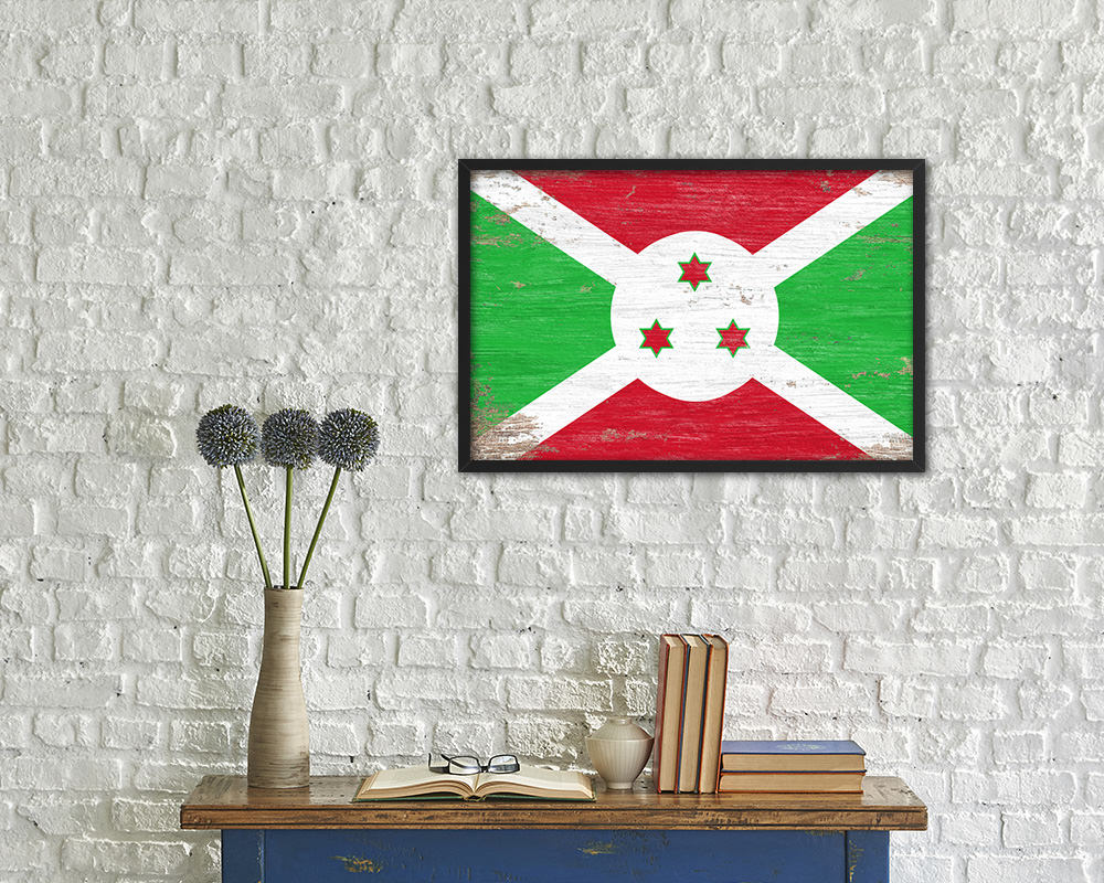 Burundi Shabby Chic Country Flag Wood Framed Print Wall Art Decor Gifts