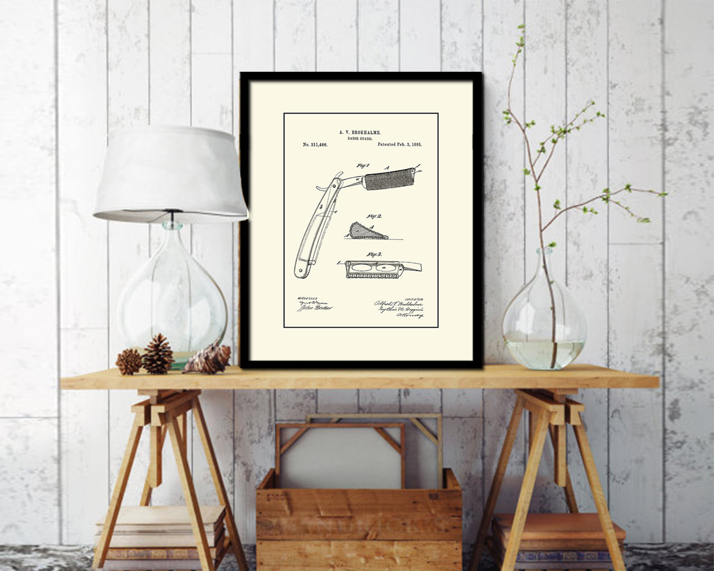 Razor Guard Barbershop Vintage Patent Artwork Black Frame Print Wall Art Decor Gifts