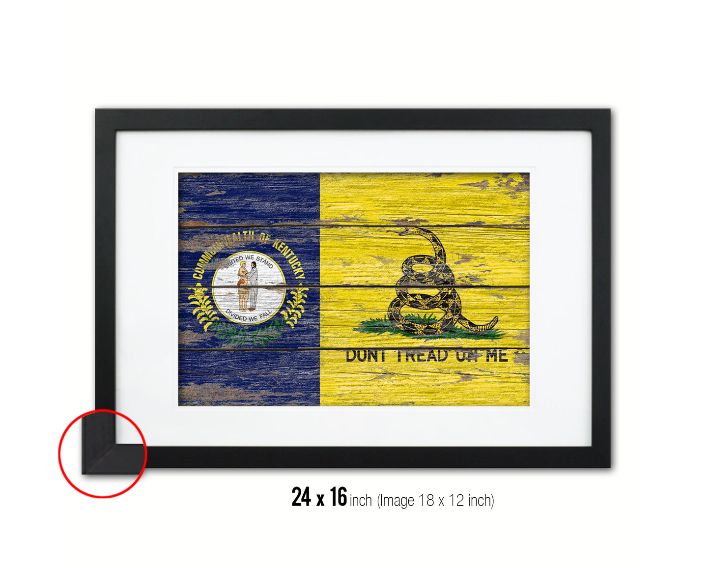 Gadsden Don't Tread On Me Tea Party Kentucky State Wood Rustic Flag Framed Print Art