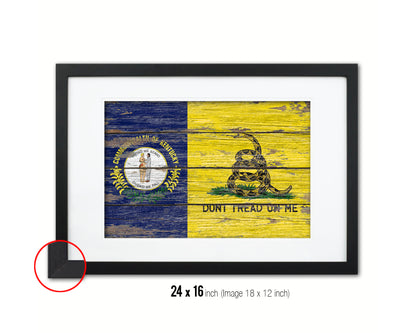 Gadsden Don't Tread On Me Tea Party Kentucky State Wood Rustic Flag Framed Print Art