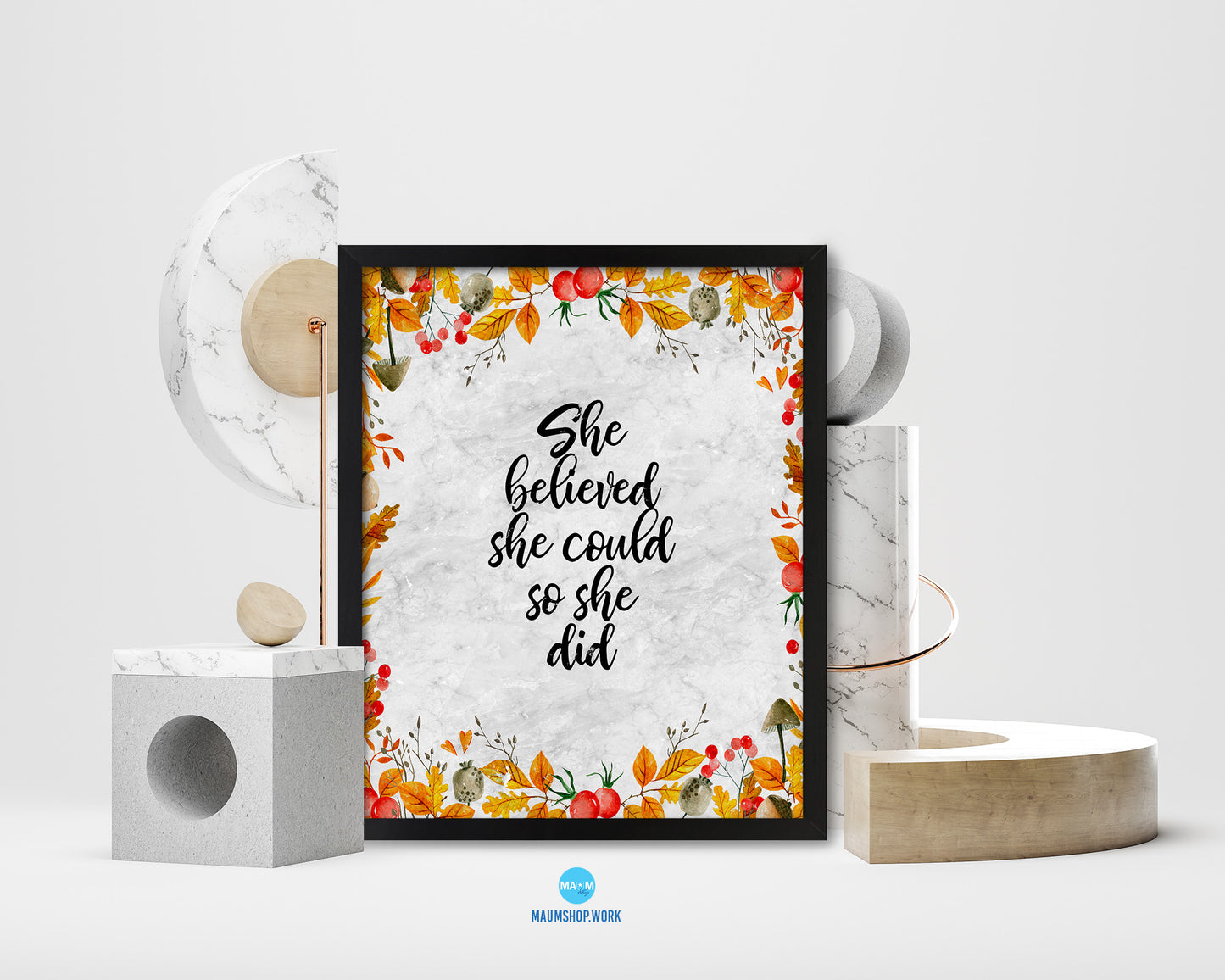 She believed she could so she did Motivational Quote Framed Print Wall Art Decor Gifts