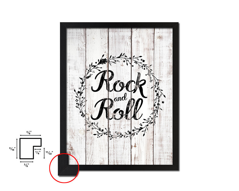 Rock and roll White Wash Quote Framed Print Wall Decor Art