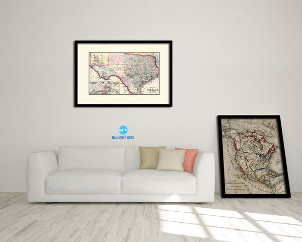 Texas Old Map Framed Print Art Wall Decor Gifts