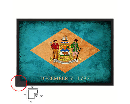 Delaware State Vintage Flag Wood Framed Paper Print Wall Art Decor Gifts