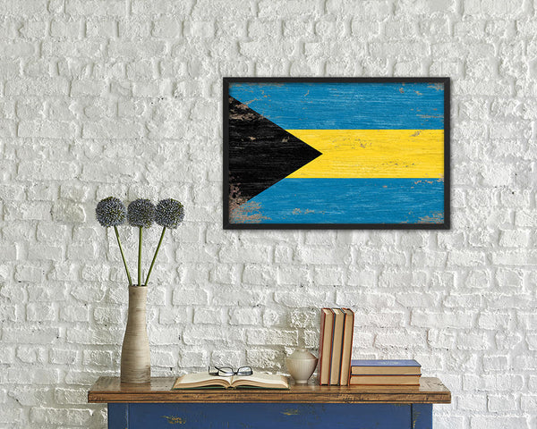 Bahama Shabby Chic Country Flag Wood Framed Print Wall Art Decor Gifts