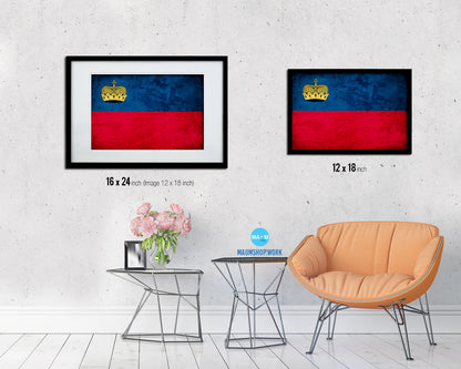Liechtenstein Country Vintage Flag Wood Framed Print Wall Art Decor Gifts