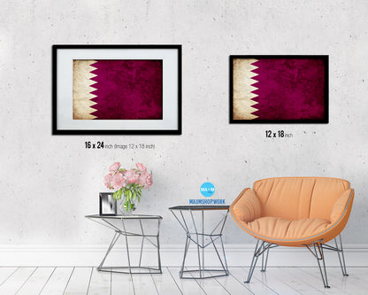 Qatar Country Vintage Flag Wood Framed Print Wall Art Decor Gifts
