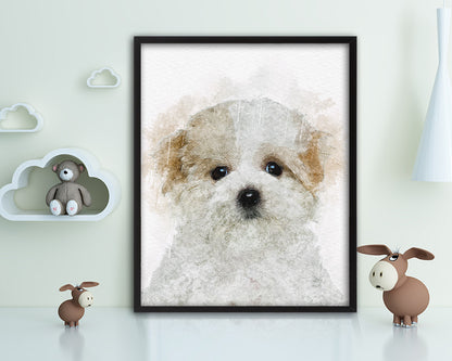 Maltese Dog Puppy Portrait Framed Print Pet Watercolor Wall Decor Art Gifts