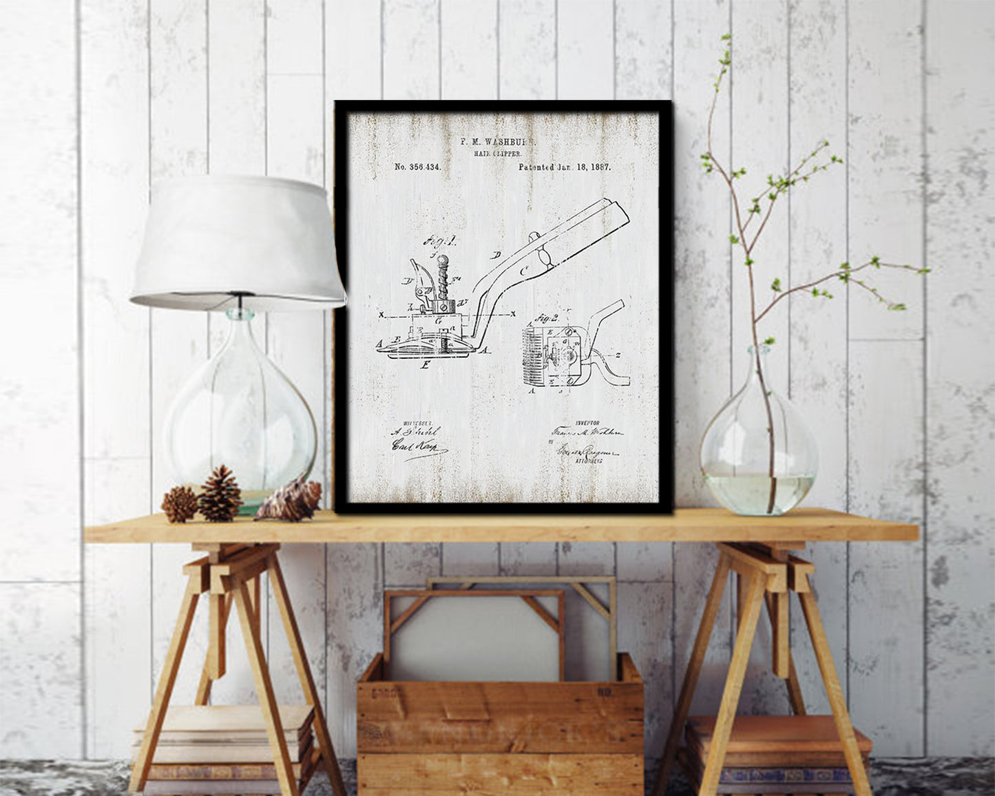 Hair Clipper Barbershop Vintage Patent Artwork Black Frame Print Wall Art Decor Gifts