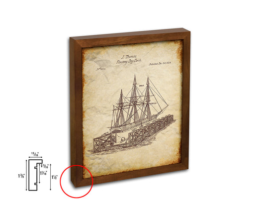 Floating Dock Nautical Vintage Patent Artwork Walnut Frame Gifts