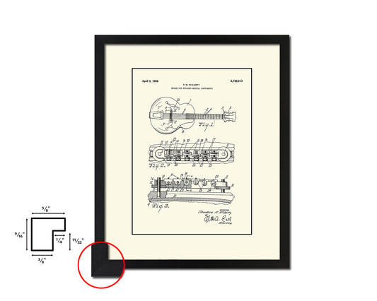 Guitar Stringed Musical Instruments Music Vintage Patent Artwork Black Frame Gifts