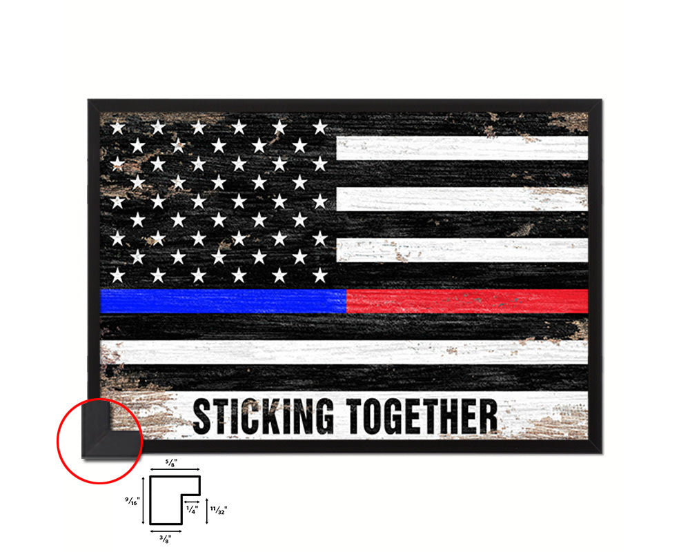 Thin Blue Line Police & Thin Red Line Firefighter Respect, Sticking Together Shabby Chic Military FlagArt