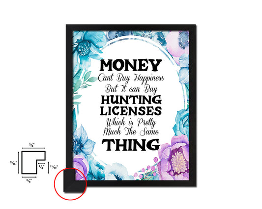 Money cant buy happiness Quote Boho Flower Framed Print Wall Decor Art