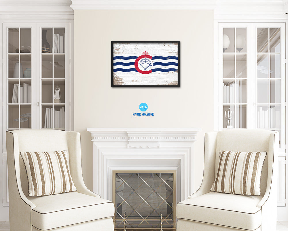 Cincinnati City Ohio State Shabby Chic Flag Framed Prints Decor Wall Art Gifts