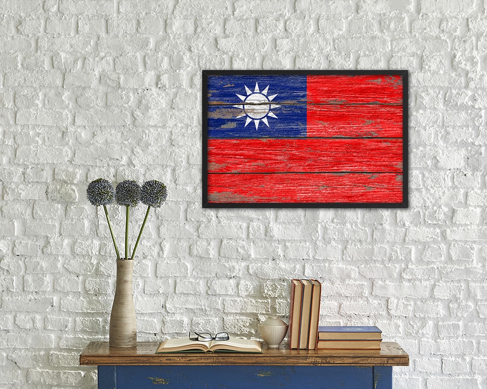 Taiwan Country Wood Rustic National Flag Wood Framed Print Wall Art Decor Gifts