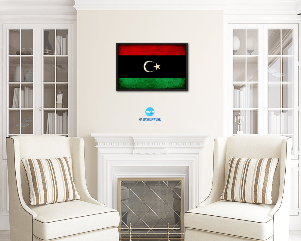 Libya Country Vintage Flag Wood Framed Print Wall Art Decor Gifts