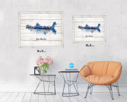 Blue Marlin Fish Framed Prints Modern Restaurant Sushi Bar Watercolor Wall Art Decor