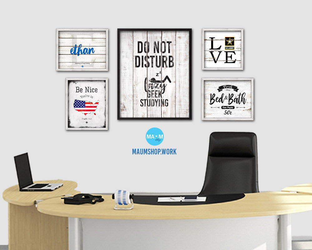 Do not disturb lazy geek studying Notice Danger Sign Framed Print Home Decor Wall Art Gifts