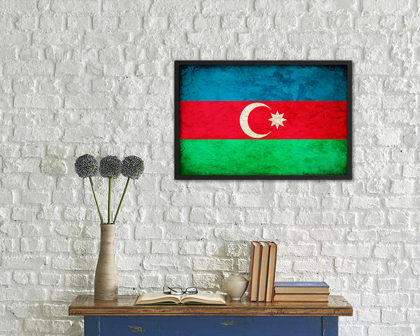 Azerbaijan Country Vintage Flag Wood Framed Print Wall Art Decor Gifts