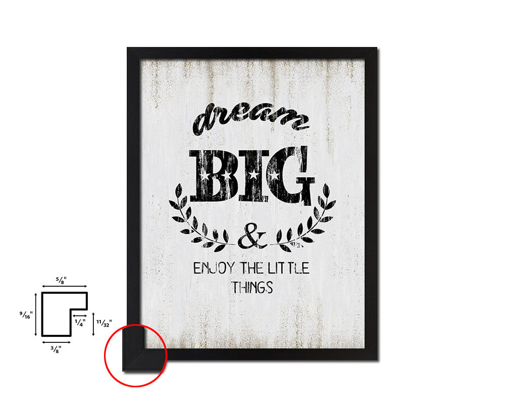 Dream big & enjoy the little things Quote Wood Framed Print Wall Decor Art