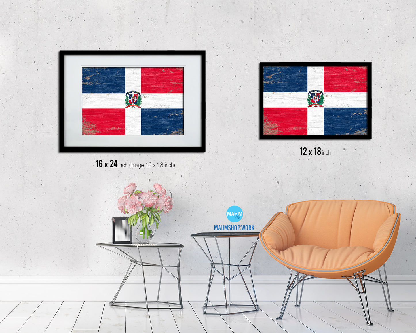 Dominican Republic Shabby Chic Country Flag Wood Framed Print Wall Art Decor Gifts