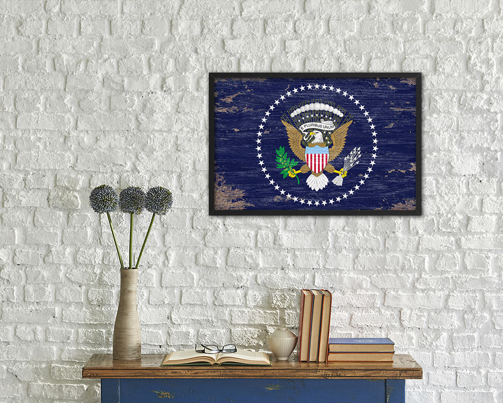President of the United States American Shabby Chic Military Flag Framed Print Decor Wall Art Gifts
