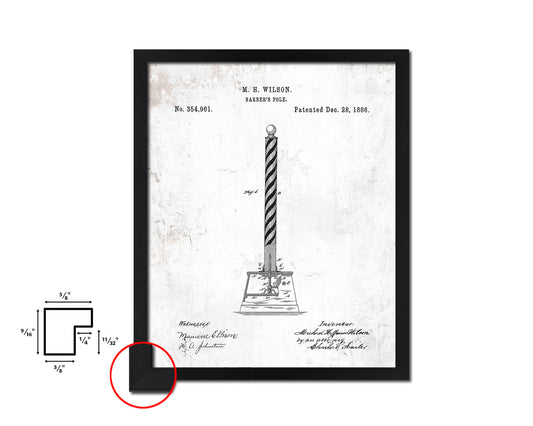 Barber's Pole Barbershop Vintage Patent Artwork Black Frame Print Wall Art Decor Gifts