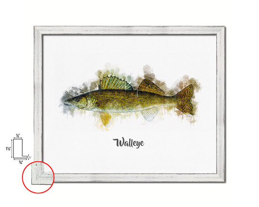 Walleye Fish Framed Prints Modern Restaurant Sushi Bar Watercolor Wall Art Decor