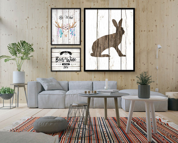 Rabbit Silhouette Animals Painting Print Wood Framed Art Wall Decor Gifts