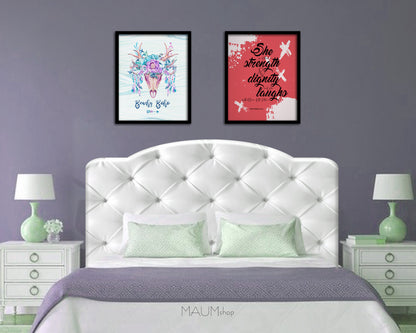 She is clothed in strength & dignity, Proverbs 31:25 Bible Verse Scripture Frame Print
