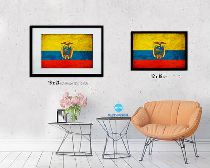 Ecuador Country Vintage Flag Wood Framed Print Wall Art Decor Gifts