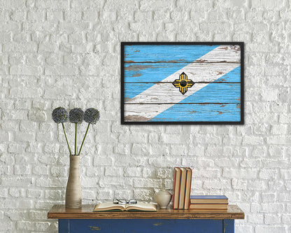 Madison City Wisconsin State Rustic Flag Wood Framed Paper Prints Decor Wall Art Gifts