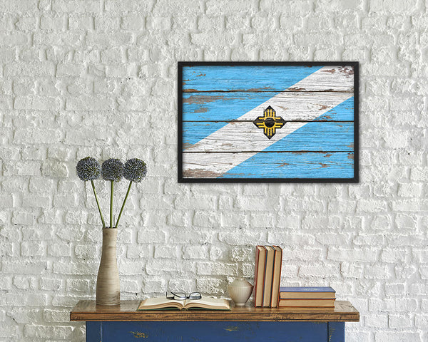 Madison City Wisconsin State Rustic Flag Wood Framed Paper Prints Decor Wall Art Gifts