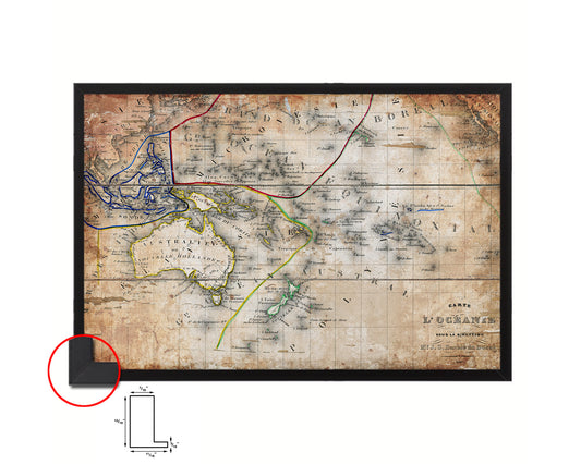 Australia New Zealand Oceania Antique Map Framed Print Art Wall Decor Gifts