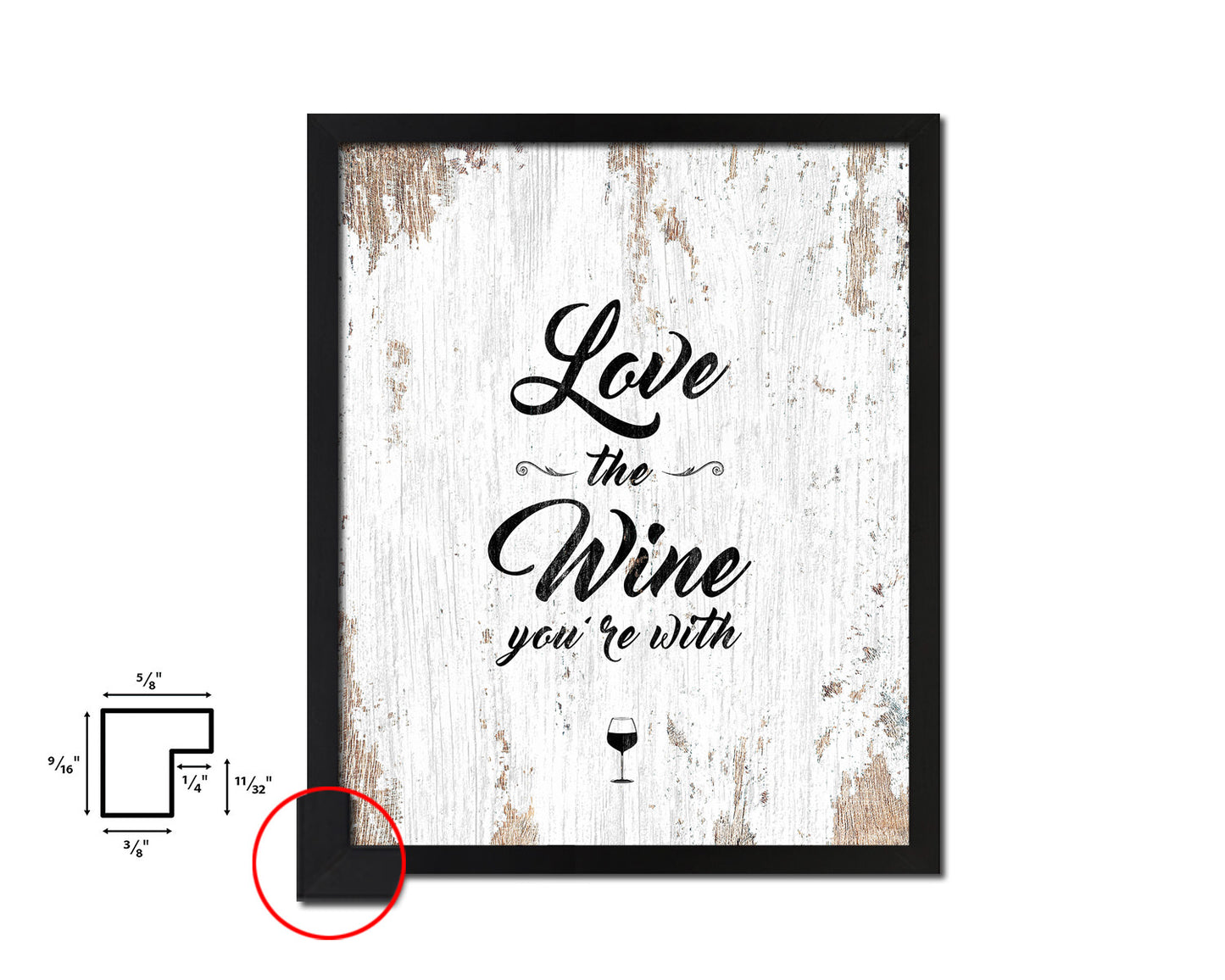 Love the wine you're with Words Wood Framed Print Wall Decor Art Gifts