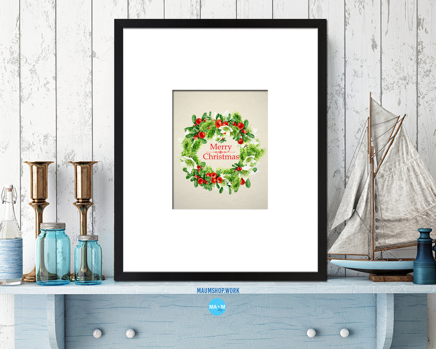 Christmas Wreath Holiday Season Gifts Wood Framed Print Home Decor Wall Art