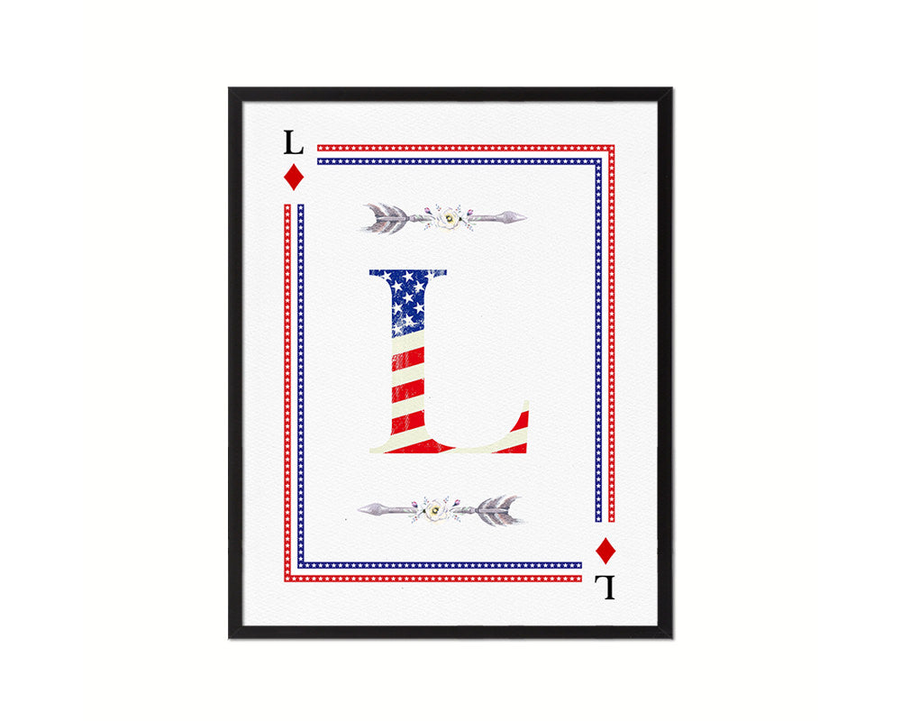 Letter L Custom Monogram Decks Diamond American Flag Framed Print Wall Art Decor Gifts