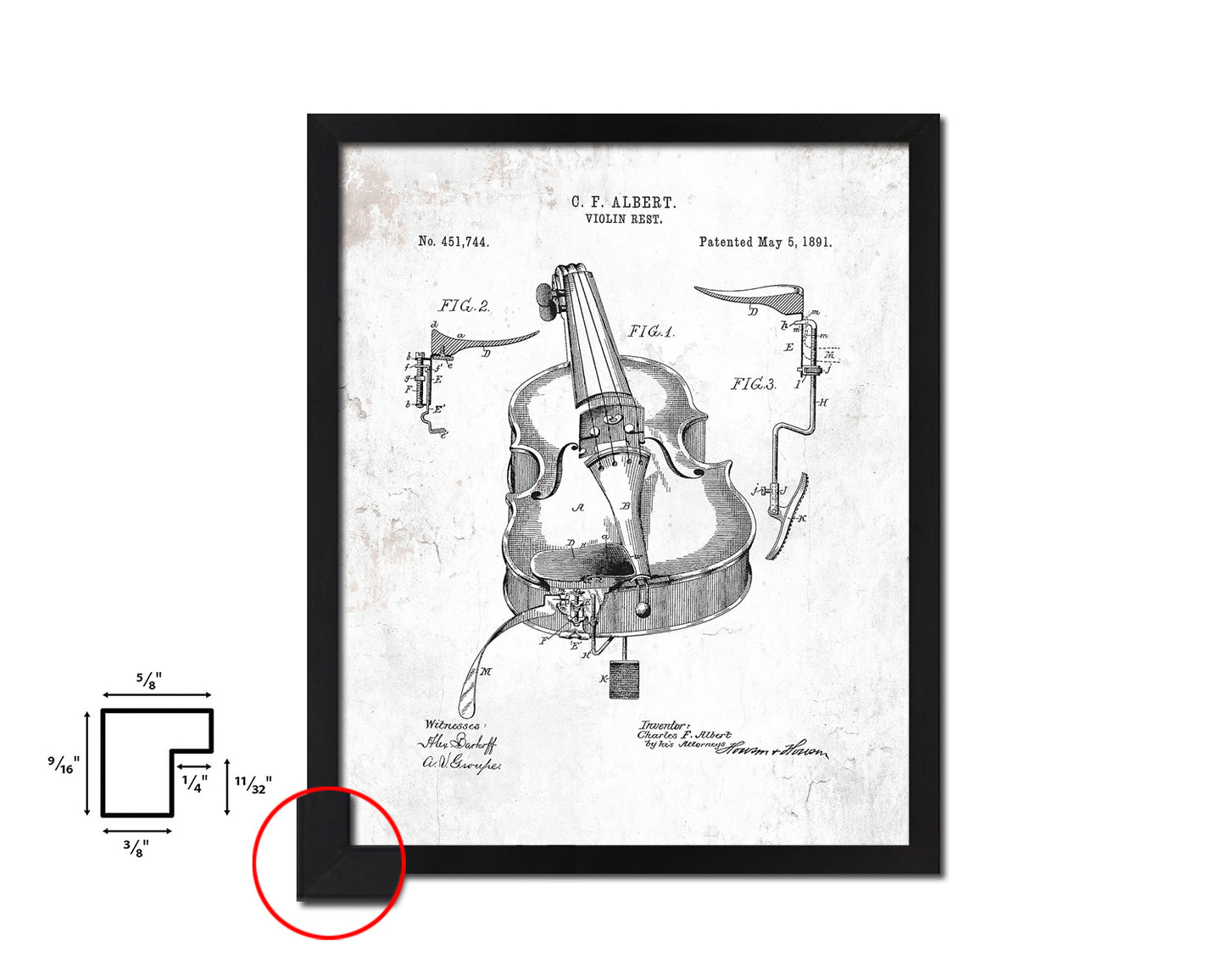 Violin Rest Music Vintage Patent Artwork Black Frame Print Wall Art Decor Gifts