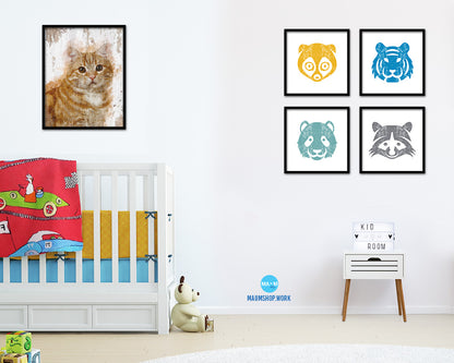 Red Little Cat Kitten Portrait Framed Print Pet Home Decor Custom Watercolor Wall Art Gifts