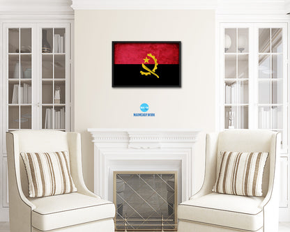 Angola Country Vintage Flag Wood Framed Print Wall Art Decor Gifts