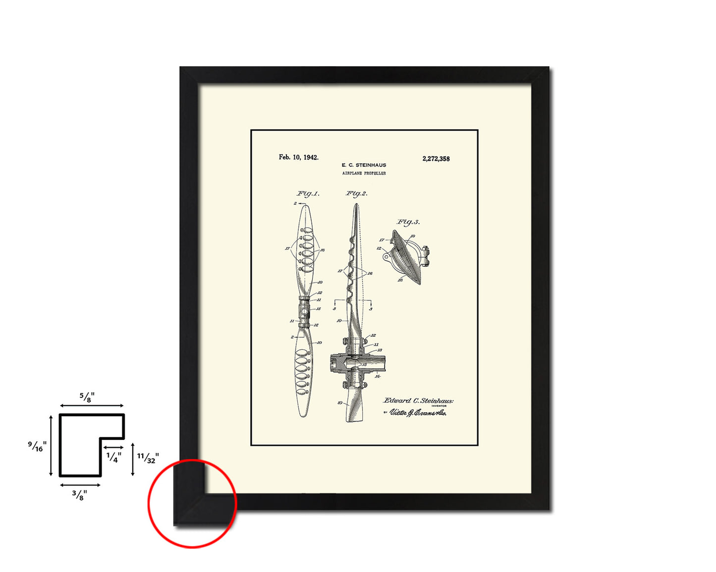 Propeller Airplane Vintage Patent Artwork Black Frame Print Wall Art Decor Gifts