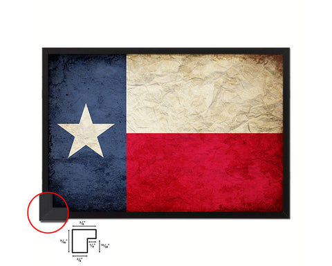 Texas State Vintage Flag Wood Framed Paper Print Wall Art Decor Gifts