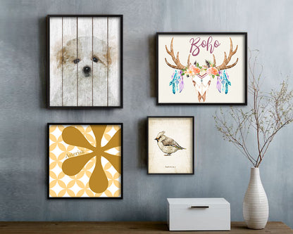 Maltese Dog Puppy Portrait Framed Print Pet Watercolor Wall Decor Art Gifts
