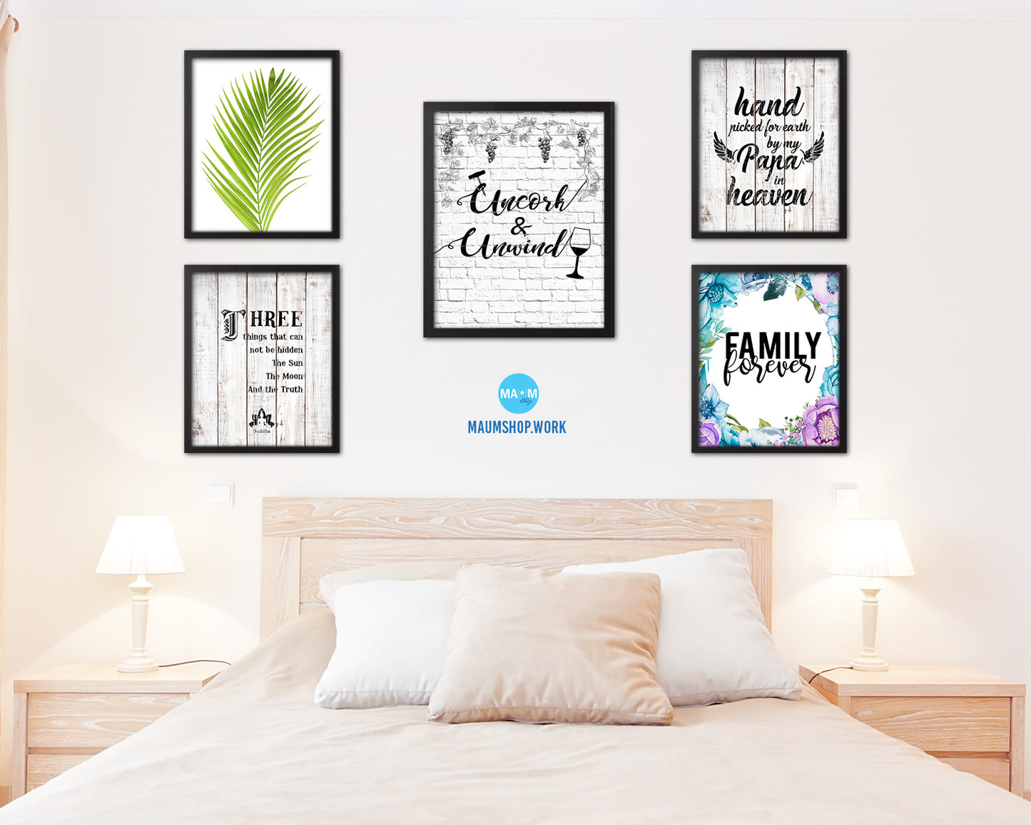 Uncork & Unwind Words Wood Framed Print Wall Decor Art Gifts