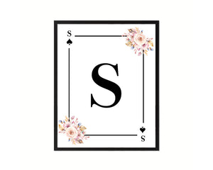 Letter S Personalized Boho Monogram Spade Card Decks Framed Print Wall Art Decor Gifts